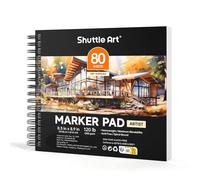 Shuttle Art Marker Paper Pad, 8.3”x8.9” Portable Square Sketchbook, 80 Sheets Marker Drawing Paper, 120LB/200GSM Bleedproof Art Paper, Spiral-Bound, Great for Professional Artist to Draw & Sketch