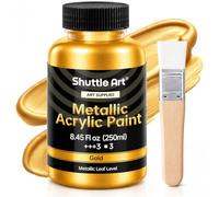 Shuttle Art Metallic Gold Acrylic Paint,8.45 oz/250 ml Gold Leaf Paint | With Brush, Non Toxic, Non Fading Gold Paint for Crafts, Metal, Wood, Clay, Ceramic, Canvas, Furniture,for Art Painting
