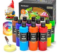 Shuttle Art Outdoor Acrylic Paint, 12 Vibrant Colours Waterproof Acrylic Paints, 8.45oz/250ml Large Bottles, Garden Ornament Paint for Adults, Artists, Beginners on Rocks, Wood, Wall, Crafts, Statues