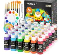 Shuttle Art Outdoor Acrylic Paint Set, 36 Colours 2oz/60ml Paint for Garden Ornaments with 10 Brushes 1 Palette, Waterproof Painting Set for Artists, Beginners on Rocks, Wood Crafts, Garden Statues