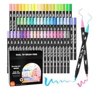 Shuttle Art Pastel Brush Pens, 56 Pastel Colouring Pens, Dual Tip Brush Markers with Fineliner Tip, Drawing Felt Tip Pens for Adults Colouring Books, Painting Sketching Calligraphy and Journaling