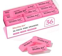 Shuttle Art Pink Rhomb Erasers, 36 Pack, Latex-Free, No Smudge, Soft, Synthetic Rubber & Thermoplastic Elastomers, Pencil Erasers, Writing, Art Class & Back to School Supplies