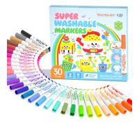 Shuttle Art Super Washable Markers, 30 Vibrant Colours with Broad Conical Tips for Kids, Ultra Clean Ink Markers for Colouring Books, Ideal for Home Classroom School Use by Toddlers Students Teachers