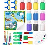 Shuttle Art Washable Finger Paints Set, Kids Paint Set - 37 Pack with 10 Colours (60ml), Paint Brushes, Sponge, Palette, Smock, Non-Toxic for Toddlers