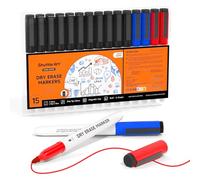 Shuttle Art Whiteboard Pens, 15 Pack 11 Black 2 Blue 2 Red Dry Wipe Pens