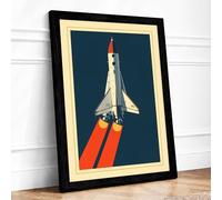 Shuttle to the Stars Retro Framed Wall Art Print A4 (29.7×21cm) Black, Wall Decor for Living Room, Bedroom, Office & Home, Ready to Hang, Art Gift