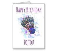 Shuttlecock Badminton Birthday Card Happy Birthday Watercolour effect (envelope included)