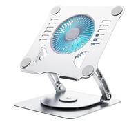 SHUWEI 360° Rotating Laptop Cooling Stand with 3 Speed Fan, Adjustable Height Laptop Stand for Desk, Ergonimic Aluminum Laptop Cooling Pad for 10-15'' Notebook - Silver