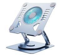 SHUWEI 360° Rotating Laptop Cooling Stand with 3 Speed Fan, Adjustable Height Laptop Stand for Desk, Ergonimic Aluminum Laptop Cooling Pad for 10-15'' Notebook - Bule-Gray