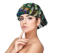 SHuWeiD Beautiful Peacock Print Adult's Satin Sleeping Cap, Unisex Satin Sleep Cap, 13 inches Sleeping caps Black, Black, One size
