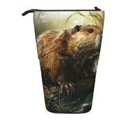 SHuWeiD Beaver print Vertical retractable case, fit for pens, cosmetics, and small essentials, daily use, Black, One Size, Fashion