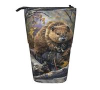 SHuWeiD beaver working print Vertical retractable case, fit for pens, cosmetics, and small essentials, daily use
