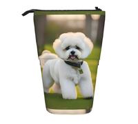 SHuWeiD Bichon Frise Dog on the grass print Vertical retractable case, fit for pens, cosmetics, and small essentials, daily use, Black, One Size, Fashion
