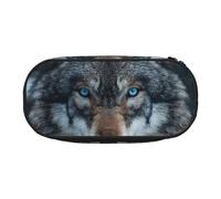SHuWeiD Blue Eyes Wolf print Pen storage bag, portable cosmetic storage bag for travel, travel essentials, Black, One Size, Portability