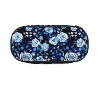 SHuWeiD Blue Flower Pattern Roses print Pen storage bag, portable cosmetic storage bag for travel, travel essentials, Black, One Size, Portability