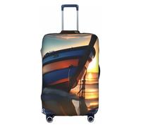 SHuWeiD Boat Beach Sunrise Time Nautical print Luggage Cover Protector Suitcase Cover Polyester Washable Baggage Covers Travel Suitcase, White, Medium, White, Medium