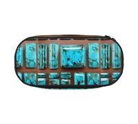 SHuWeiD Bright Aqua Blue Turquoise print Pen storage bag, portable cosmetic storage bag for travel, travel essentials