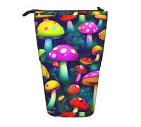 SHuWeiD Bright Mushrooms Art print Vertical retractable case, fit for pens, cosmetics, and small essentials, daily use, Black, One Size, Fashion