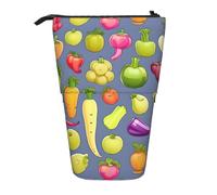 SHuWeiD Cartoon Vegetable Fruit print Vertical retractable case, fit for pens, cosmetics, and small essentials, daily use, Black, One Size, Fashion