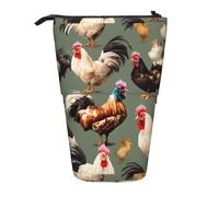 SHuWeiD Chicken And Rooster Print print Vertical retractable case, fit for pens, cosmetics, and small essentials, daily use, Black, One Size, Fashion