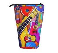 SHuWeiD Color Acoustic and Guitars print Vertical retractable case, fit for pens, cosmetics, and small essentials, daily use, Black, One Size, Fashion