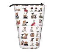 SHuWeiD Cute Chihuahua Pug Pattern print Vertical retractable case, fit for pens, cosmetics, and small essentials, daily use, Black, One Size, Fashion