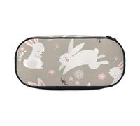SHuWeiD Easter Bunny Floral print Pen storage bag, portable cosmetic storage bag for travel, travel essentials, Black, One Size, Portability