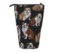 SHuWeiD English Bulldogs print Vertical retractable case, fit for pens, cosmetics, and small essentials, daily use, Black, One Size, Fashion
