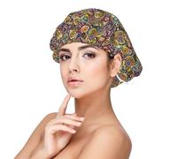 SHuWeiD Ethnic Circles Floral Pattern Print Adult's Satin Sleeping Cap, Unisex Satin Sleep Cap, 13 inches Sleeping caps Black, Black, One size