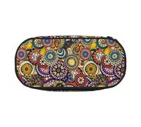 SHuWeiD Ethnic Circles Floral Pattern print Pen storage bag, portable cosmetic storage bag for travel, travel essentials, Black, One Size, Portability