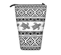 SHuWeiD Ethnic Turtle Striped print Vertical retractable case, fit for pens, cosmetics, and small essentials, daily use, Black, One Size, Fashion