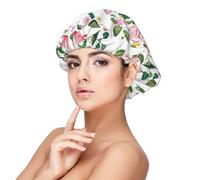 SHuWeiD Flamingo Bird Round Leaves Print Adult's Satin Sleeping Cap, Unisex Satin Sleep Cap, 13 inches Sleeping caps Black, Black, One Size, Black, One Size