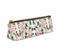 SHuWeiD Flamingo Bird Round Leaves print Triangle Box Multi functional Makeup Bag, Office Travel and Daily Stationery Storage, White, One Size, Lightweight