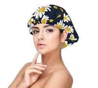 SHuWeiD Floral Daisies Pattern Print Adult's Satin Sleeping Cap, Unisex Satin Sleep Cap, 13 inches Sleeping caps Black, Black, One size