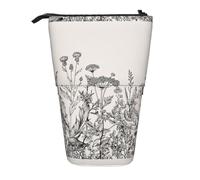 SHuWeiD Floral Herbs Botanical Engraving print Vertical retractable case, fit for pens, cosmetics, and small essentials, daily use, Black, One Size, Fashion
