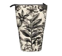 SHuWeiD Floral Herbs Botanical Pattern print Vertical retractable case, fit for pens, cosmetics, and small essentials, daily use, Black, One Size, Fashion