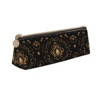 SHuWeiD Gold Lotus Flowers print Triangle Box Multi functional Makeup Bag, Office Travel and Daily Stationery Storage