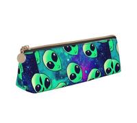 SHuWeiD Green aliens print Triangle Box Multi functional Makeup Bag, Office Travel and Daily Stationery Storage, White, One Size, Lightweight