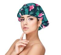 SHuWeiD Hawaii Red Flower Print Adult's Satin Sleeping Cap, Unisex Satin Sleep Cap, 13 inches Sleeping caps, Black, One size