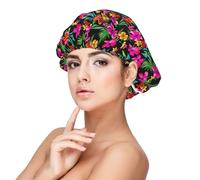 SHuWeiD Hawaiian Flower Print Adult's Satin Sleeping Cap, Unisex Satin Sleep Cap, 13 inches Sleeping caps Black, Black, One size