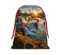 SHuWeiD Iceland Waterfall River Field Sunset print Super soft velvet Present bag Multipurpose Present Bags for Candy and Grocery Storage