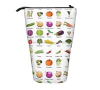 SHuWeiD Introduction of various vegetables print Vertical retractable case, fit for pens, cosmetics, and small essentials, daily use, Black, One Size, Fashion