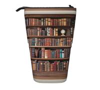 SHuWeiD Library Bookshelf Book print Vertical retractable case, fit for pens, cosmetics, and small essentials, daily use, Black, One Size, Fashion