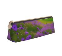 SHuWeiD Nature Purple Flowers Meadow Mountain Scenic print Triangle Box Multi functional Makeup Bag, Office Travel and Daily Stationery Storage, White, One Size, Lightweight