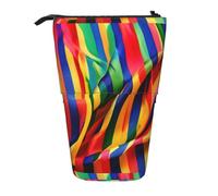 SHuWeiD Rainbow Color stripe print Vertical retractable case, fit for pens, cosmetics, and small essentials, daily use, Black, One Size, Fashion
