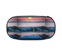 SHuWeiD Sunset and Sunrise with Ocean Sea Waves print Pen storage bag, portable cosmetic storage bag for travel, travel essentials, Black, One Size, Portability