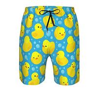 Shuwekk Mens American Flag Swim Trunks Summer Surf Board Shorts Quick Dry Beach Shorts with Mesh Lining Pants, Yellow Rubber Ducks, L