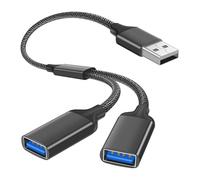 SHUXIA USB Splitter 2 Port,USB Male to Double Female Extension Cord Adapter | Data Power Charger Split Converter,1 In 2 Out Dual USB Extender Hub Compatible with Laptop Mac Car PS4 PS5 for Flash Drive