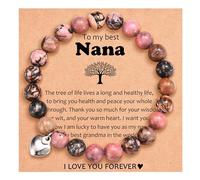 Shuxin Nana Gifts from Grandchildren, Natural Stone Bracelet Gifts for Nana Grandma, Christams Birthday Mothers Day Gifts with Message Card, Red