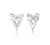 Shuxin Silver Bow Stud Earrings for Women, Hypoallergenic Heart Dangly Earrings for Girls, Statement Chunky Studs Earring Jewellery Gifts